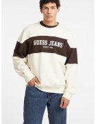 Guess Jeans Уголемен суитшърт с овално деколте - Ултрамарин синьо/Мръснобял