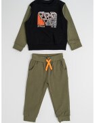 GUESS KIDS Памучен спортен екип с графика - Избеляло черно/Sage Green