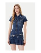 Guess Мини дънкова рокля с плисета и ресни