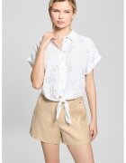 Guess Риза с лиосел с бродерии и къси ръкави - Бял/Прозрачен