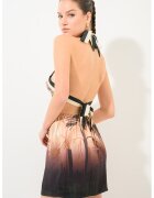 Guess Рокля с халтер деколте и десен - Кафяв/Розово
