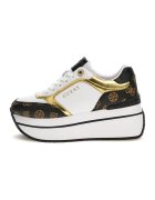 Guess Скосени спортни обувки от еко кожа Camrio - Бял/Златист/Тъмнокафяв