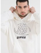 Guess Свободно тренировъчно худи от памук - Бял/Избеляло черно