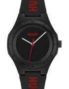 HUGO BOSS Мъжки часовник Hugo Lit For Him - кварцов механизъм - гумена каишка - черен - 42 мм - комплект с кутия