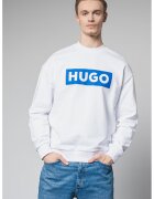 HUGO Суитшърт с овално деколте и лого - Бял/Кралско Синьо