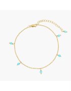 INDIRA Сребърна гривна за глезен Golden Gem Droplet - Тюркоаз - 26 CM