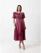 IZABELA MANDOIU Rochie midi din vâscoză fucsia cu umeri decupați și broderie trandafir