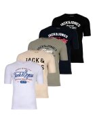 Jack  Jones Тениски Leogra с лого - 5 броя - Бял/Черен