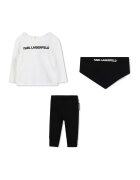 KARL LAGERFELD KIDS Памучна блуза - панталон и лигавник - Бял/Черен