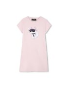 KARL LAGERFELD KIDS Памучна рокля-тениска с графика - Черен/Пастелнорозов