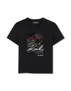 KARL LAGERFELD KIDS Тениска с памук и пайети - Черен/Индигово синьо