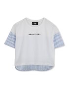 KARL LAGERFELD KIDS Тениска с раирани панели - Пастелносин/Мръснобял