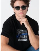 Karl Lagerfeld Памучна тениска с фотопринт - Бял/Сив/Кралско Синьо
