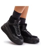 Lee Cooper Дамски маратонки - - с платформа - овча кожа - черни - екологична кожа/текстил