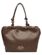 Love Moschino чанта тоут от естествена кожа с метално лого и закопчаване с връзка - кафява