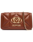 Love Moschino чанта за през рамо от капитонирана екологична кожа с метално лого и златна метална верижка - кафява