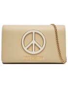 Love Moschino Чанта за рамо от естествена кожа с верижка - емблема peace и магнитно закопчаване - бежова