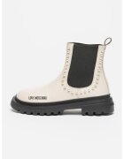 Love Moschino Кожени боти Chelsea с перли - Черен/Бял