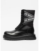 Love Moschino Кожени боти с лого - Черен/Бял