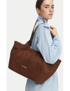 Love Moschino текстилна чанта с велурен вид - подгъв със златни метални топчета - закопчаване с цип - кафява