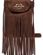 Love Moschino текстилна чанта за през рамо с ресни и магнитни копчета - кафява