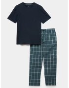 Marks  Spencer Карирана пижама с къси ръкави - Ултрамарин синьо/Петролно синьо