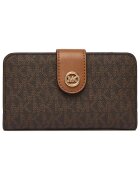 MICHAEL Michael Kors дамско портмоне от екологична кожа с монограм MK и закопчаване с капси - кафяво