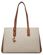 MICHAEL Michael Kors текстилна чанта тип tote с монограм MK и кожени елементи - бежово/кафяво - с цип