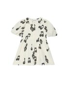 Mini Rodini Ежедневна рокля за момичета - Бяла - Черна - Музикални ноти