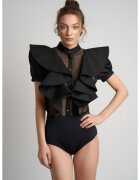 Monarh design Боди блуза с буфан ръкави и ресни
