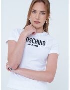 Moschino Jeans Слим тениска с лого - Избеляло черно/Бял