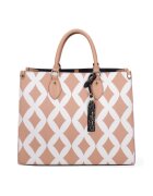 My-Best Bag Кожена чанта 37655 с принт - Бял/Розова сьомга
