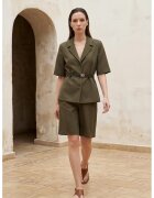 MyFashion Дамски комплект късо яке с колан и широки панталони каки зелено полиестер вискоза