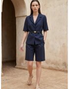 MyFashion Дамски комплект тъмносин с колан и широки панталони