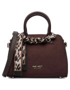 NINE WEST чанта от екологична кожа с горна дръжка - регулируема презрамка - детайл с верижка и щампован шал - кафява