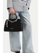 NINE WEST Чанта от екологична кожа с цип - къси дръжки и декоративен шал - черна