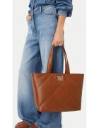 NINE WEST чанта тоут от екологична кожа с капитонирани ромбовидни шевове и закопчаване с цип - кафява