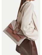 NINE WEST чанта за рамо от екологична кожа и текстил със златна верижка - капак с метално лого и магнитно закопчаване - бежово/кафяво