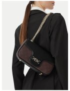 NINE WEST чанта за рамо от екологична кожа с монограм принт и дръжка тип верига - черно/кафяво