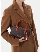 NINE WEST дамска чанта от екологична кожа с монограмна щампа - горни дръжки - цип и аксесоар катинар - кафява