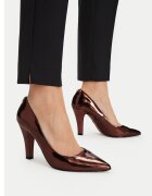 NINE WEST обувки на ток от екологична кожа - заострен връх - масивен ток - кафяви
