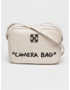 Off-White Кожена чанта с релефен текст - Бял/Черен