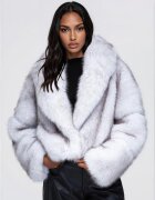 OMBRE Палто с косъм с широк яка и дълги ръкави - свободен кройка OW-FR-E0003 - - ONESIZE