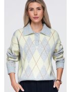 OMBRE Пуловер дамски с висока яка - свободен модел - дълги ръкави OW-SW-E0030 - - ONESIZE