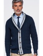 OMBRE Пуловер с шал яка и вълнен плетен дизайн за мъже OM-SWCD-0196 - navy/white