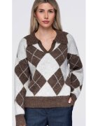 OMBRE Пуловер с V-образно деколте и свободен фасон OW-SW-E0019 - brown/beige - ONESIZE