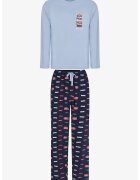 Penti Дамска пижама памук Baby Blue дълги ръкави геометрична