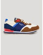 Pepe Jeans London Маратонки с мрежа и цветен блок - Канелено кафяво/Мръснобял/Тъмносин