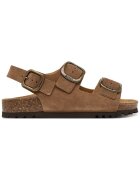 Scholl сандали от велур с ниска подметка и каишки с катарама - кафяви