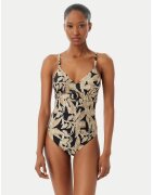 Selmark Дамски бански костюм - черно-зелен - подплатени чашки - еластична материя - без закопчаване